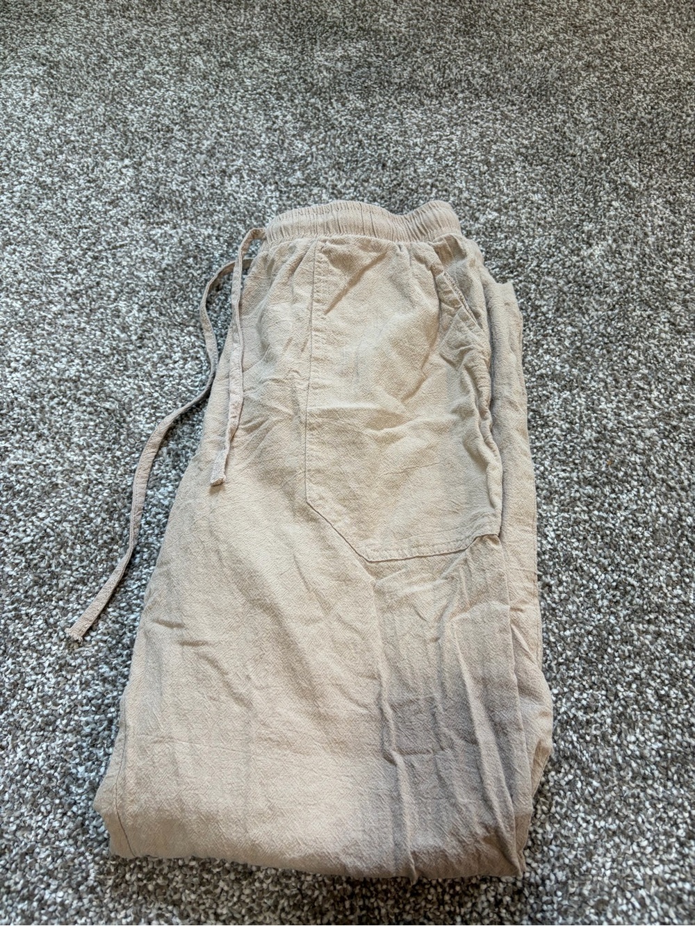 Amazon Beige High-Waist Linen Straight Leg Pants with Drawstring - Picture 3 of 3